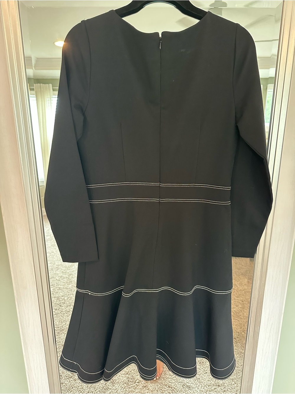 Ann Taylor Black Long-Sleeve A-Line Dress with Contrast Stitching - Picture 3 of 3